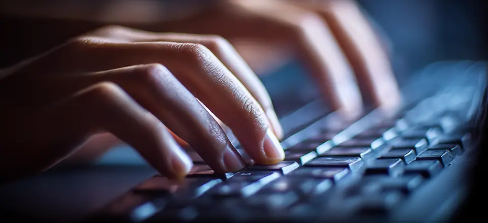 Hands typing on a keyboard